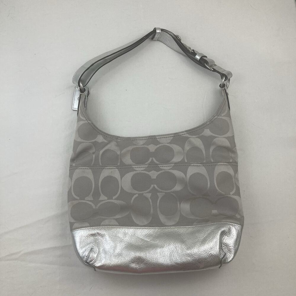 Coach Signature Pieced Duffle Hobo Shoulder Bag F17490 Patent Trim Y2K Monogram